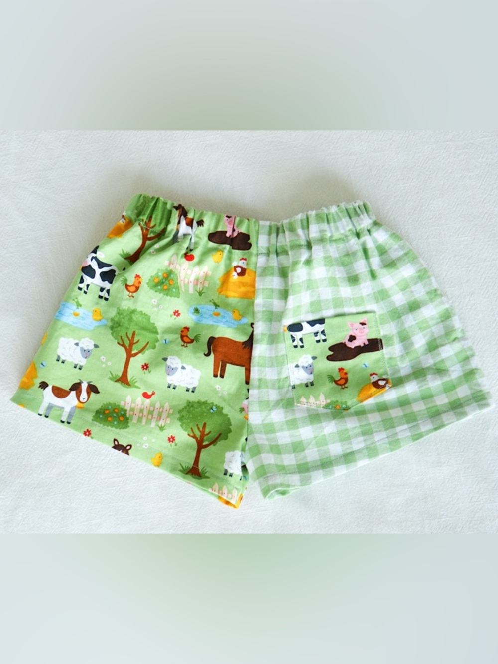 Handmade Green Farm Animal Kids Shorts